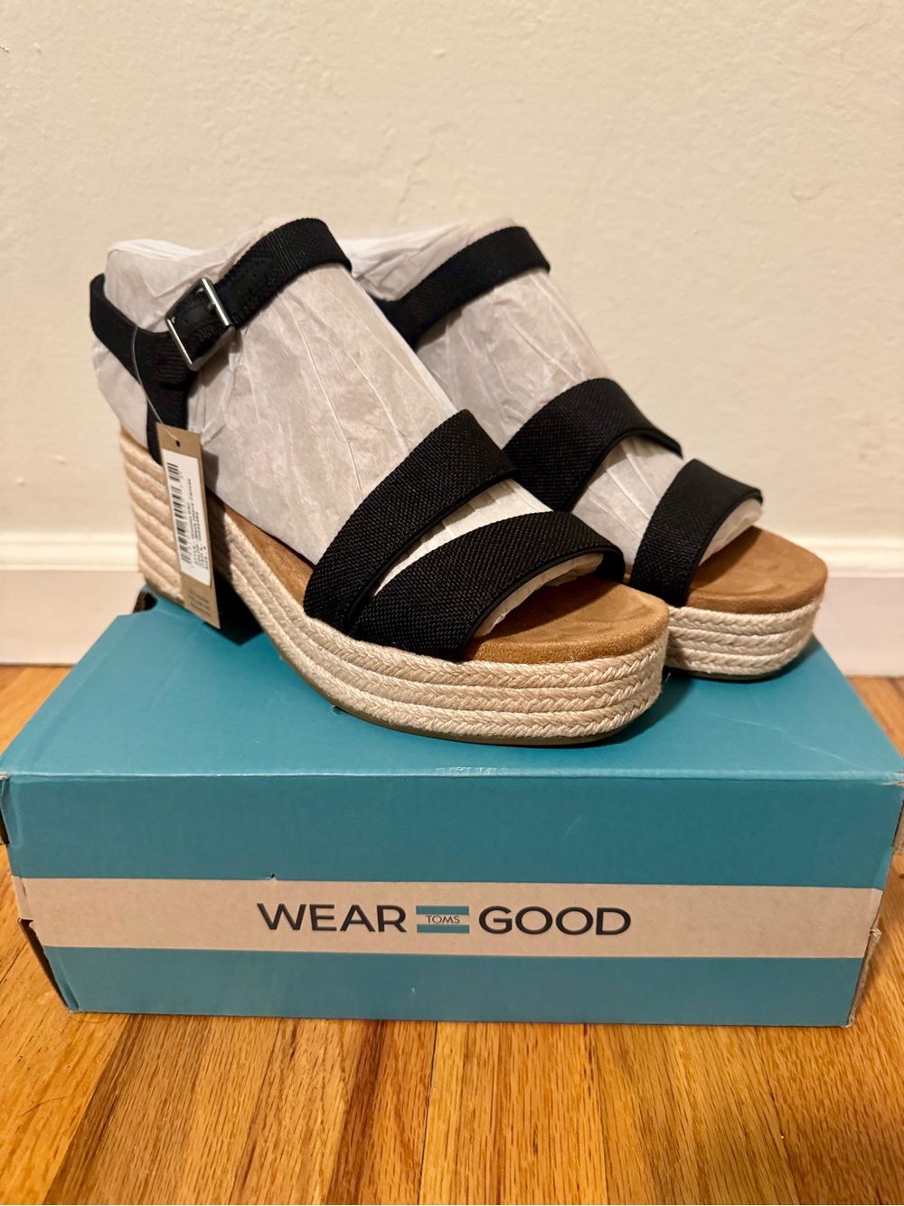TOMS Black Espadrille Platform Wedge Sandals